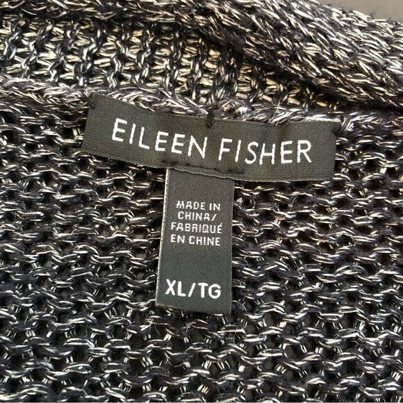 Eileen Fisher charcoal gray metallic open front crochet knit cardigan sweater XL - Picture 13 of 15